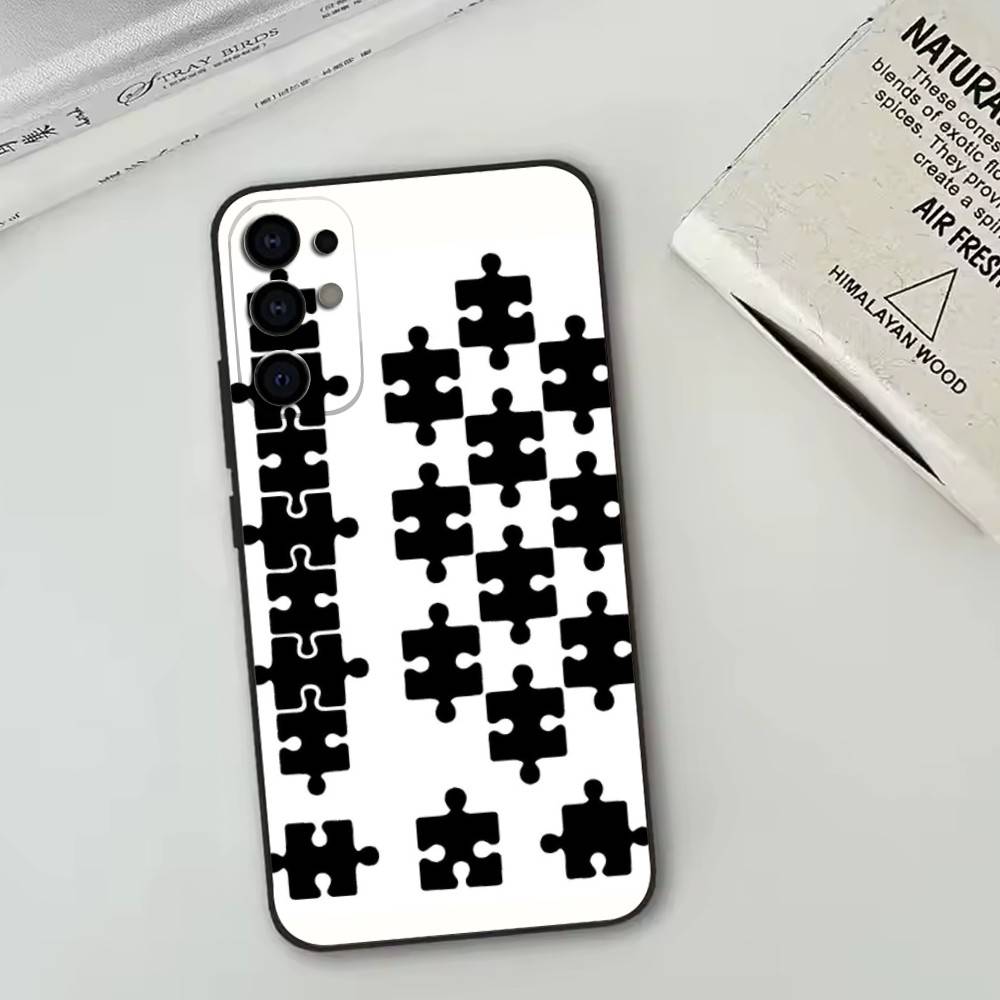 Creative puzzle Phone Case Black Silicone Soft For Samsung S25,S24,S21,S22,S23,S30,Ultra,S20,Plus,Fe,Lite