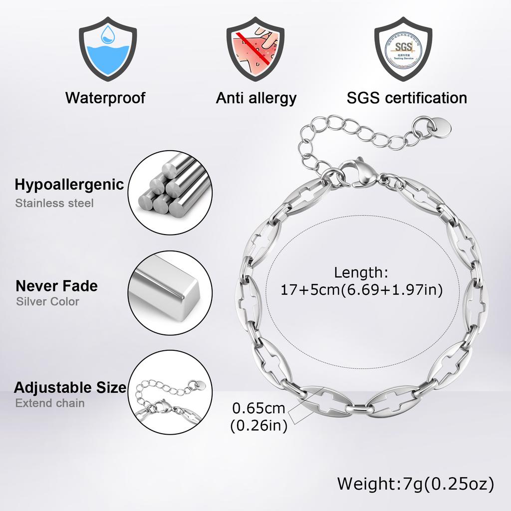 Fashion Silver Color Hollow Cross Chain Bracelets for Men High Quality Stainless Steel Bracelet Waterproof Punk Jewelry Gift