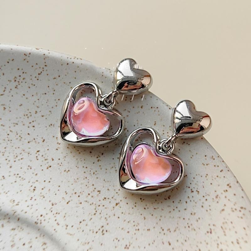 

ANENJERY Красочные розовые серьги-пусеты в виде сердца с цирконом для женщин, девушек, романтичные, милые, модные, ювелирные аксессуары, подарки розовый