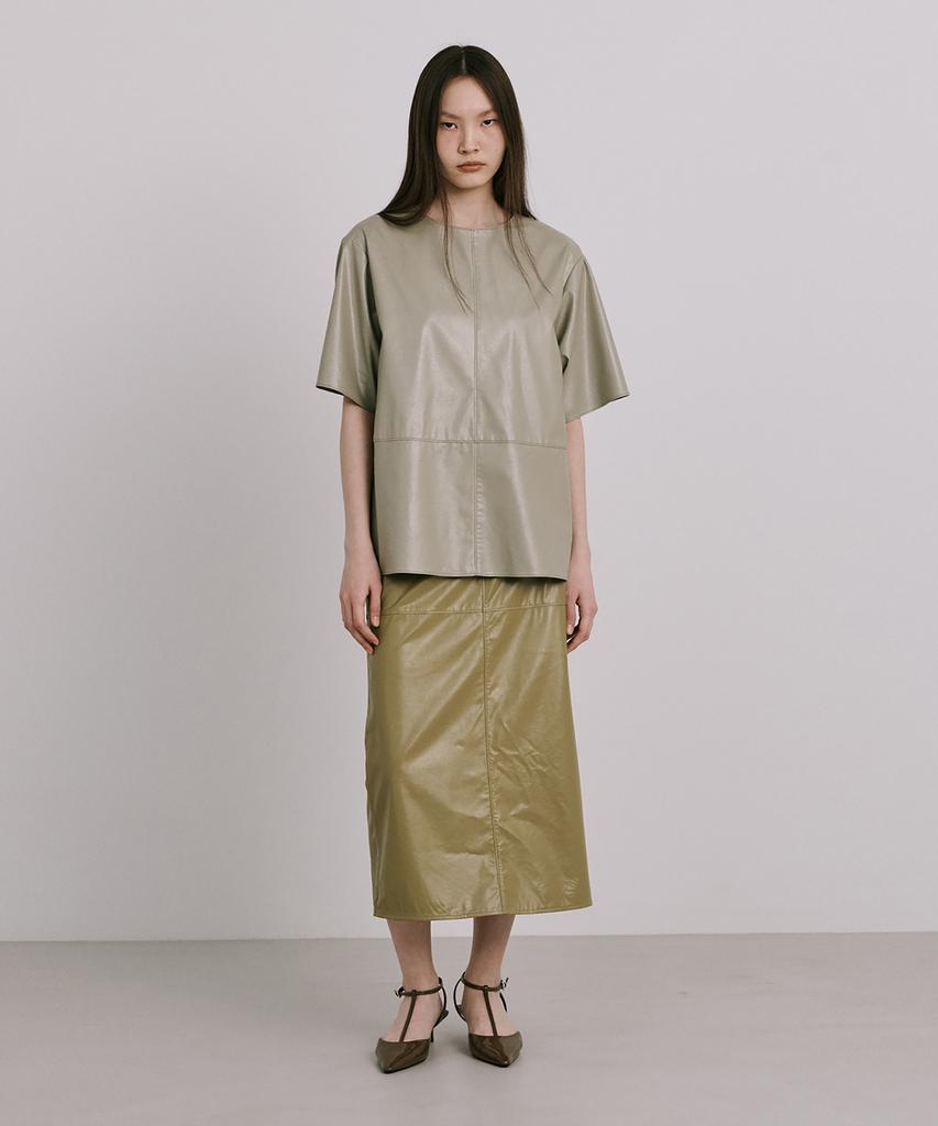 Bundercammer Fake Leather Skirt_Olive