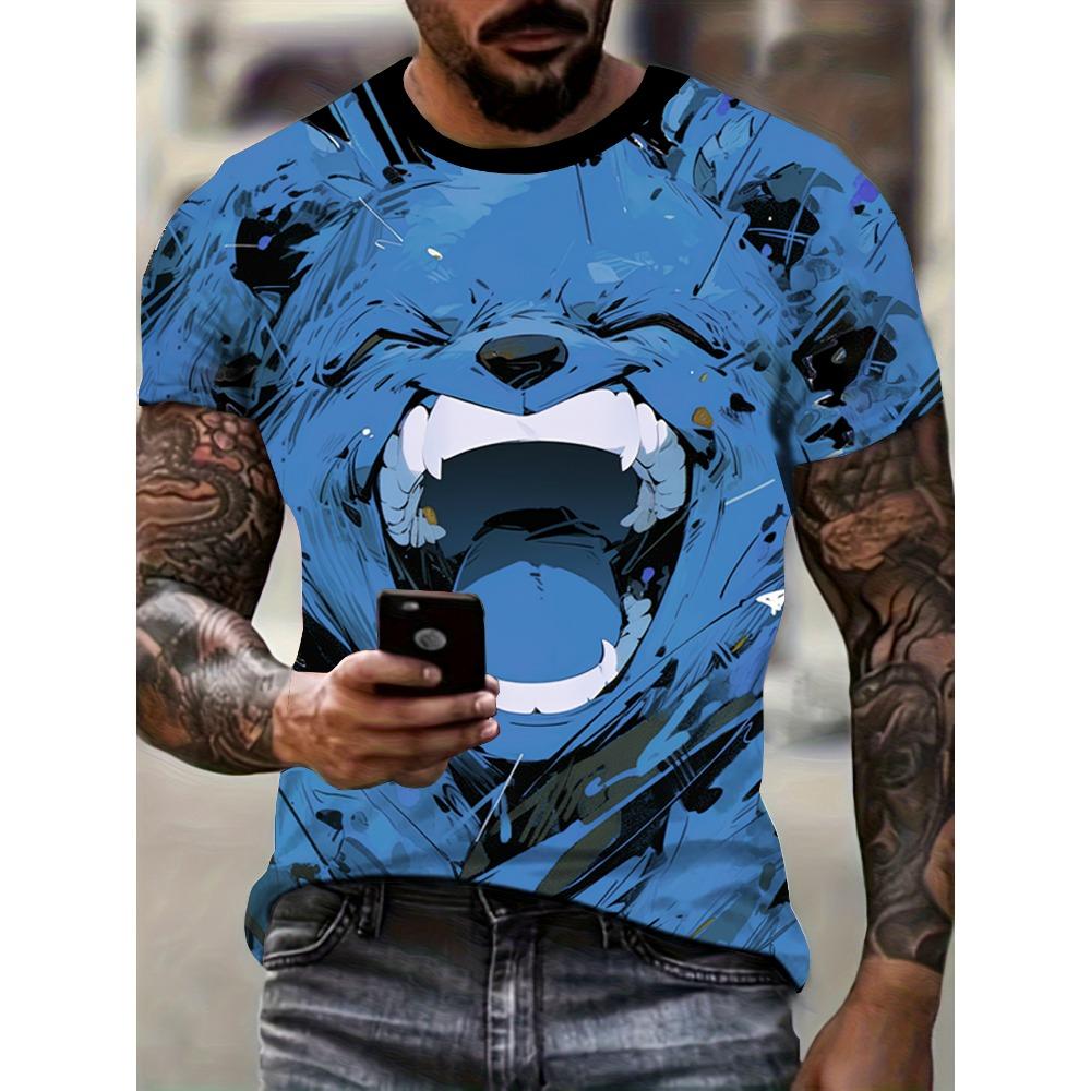 Men's Kids Casual Fashion T-shirt 3D Printing Anime Bear Pattern Printed T-shirt For Summer Daily Outdoor Streetwear Oversized Tops