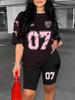 1116 new casual sports style digital printing shoulder sleeve T-shirt high waist tight shorts fashion suit women