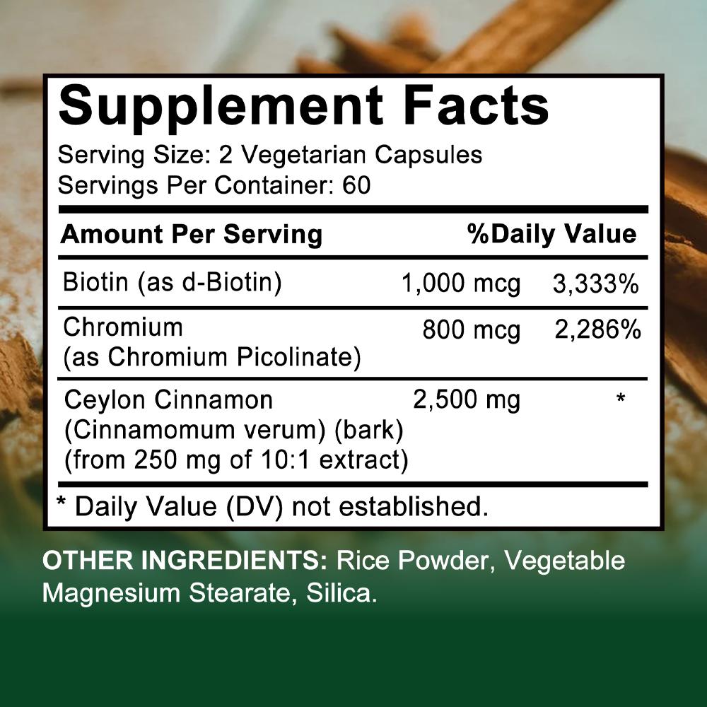 Ceylon Cinnamon Capsules 2500 Mg Chromium Biotin Supplement 120 Capsules