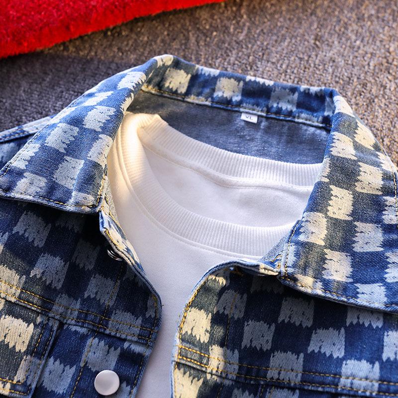 Men's Trendy Loose Plaid Print Denim Jacket Shirt - Douyin Bestseller