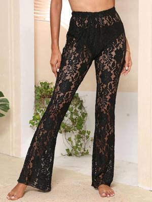 Dammode Europeiska & Amerikanska Blommig Spets Bell-bottom Strandbyxor - Stil Z761