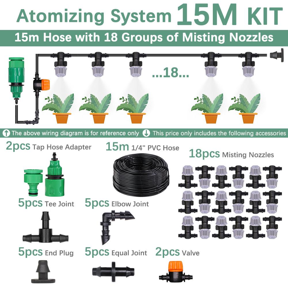 30-10m 60W Self-priming Pump Kit Misting Cooling System 1/4" 4/7mm Adjustable Nozzle Atomizer Sprayer Garden Irrigation Watering