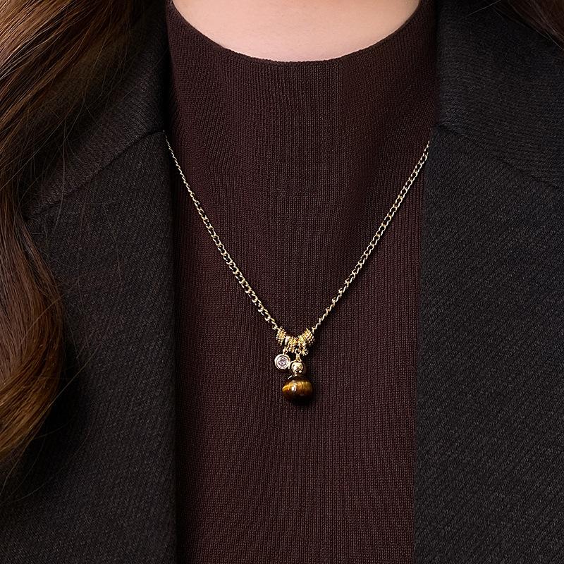 18k real gold electroplated tiger's eye stone gourd necklace new Chinese temperament sweater chain necklace