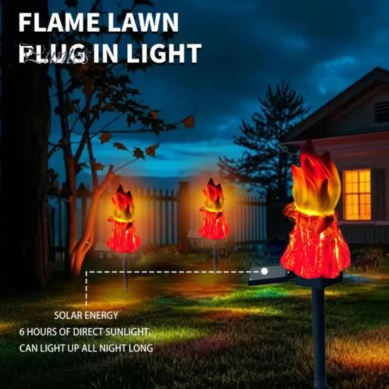 Automatic Dusk to Dawn Lights Solar Flame Garden Light, Waterproof LED Torch Light with Stake, Outdoor Path for Patio Bonfire Walkway Courtyard