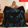 2D Flat Printing 1pc Blue-Eyed Black Panther Pattern Fleece Blanket Suitable for All Seasons Ideal for Bed Sofa Office Camping Tra