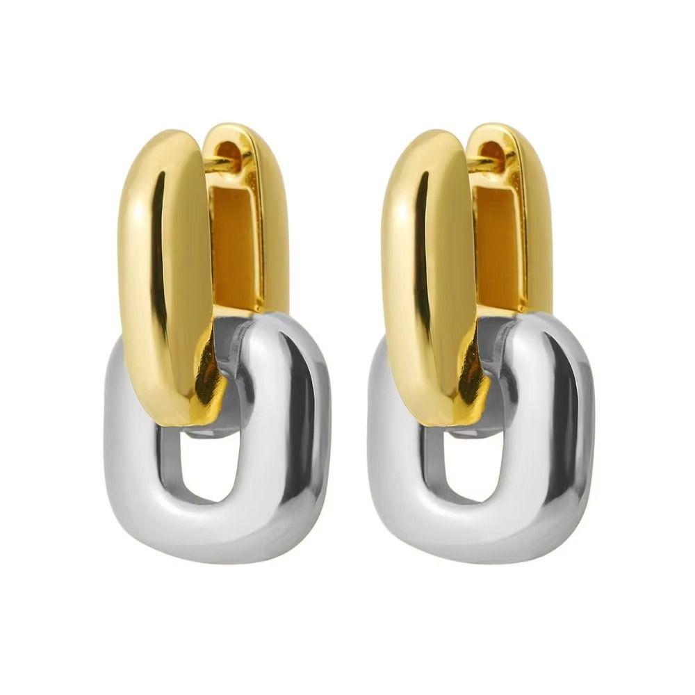Oval Shape Gold Plating Earrings Exaggerate Style U-Shaped Earrings  Patchwork Design