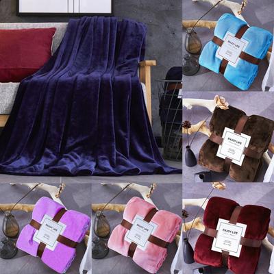 Winter Solid Color Thickened Warm Flannel Blanket for Car Office Sofa Bedroom