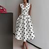 Polka Dot Maxi Dress Summer Vintage Elegant Slimming Lace Up