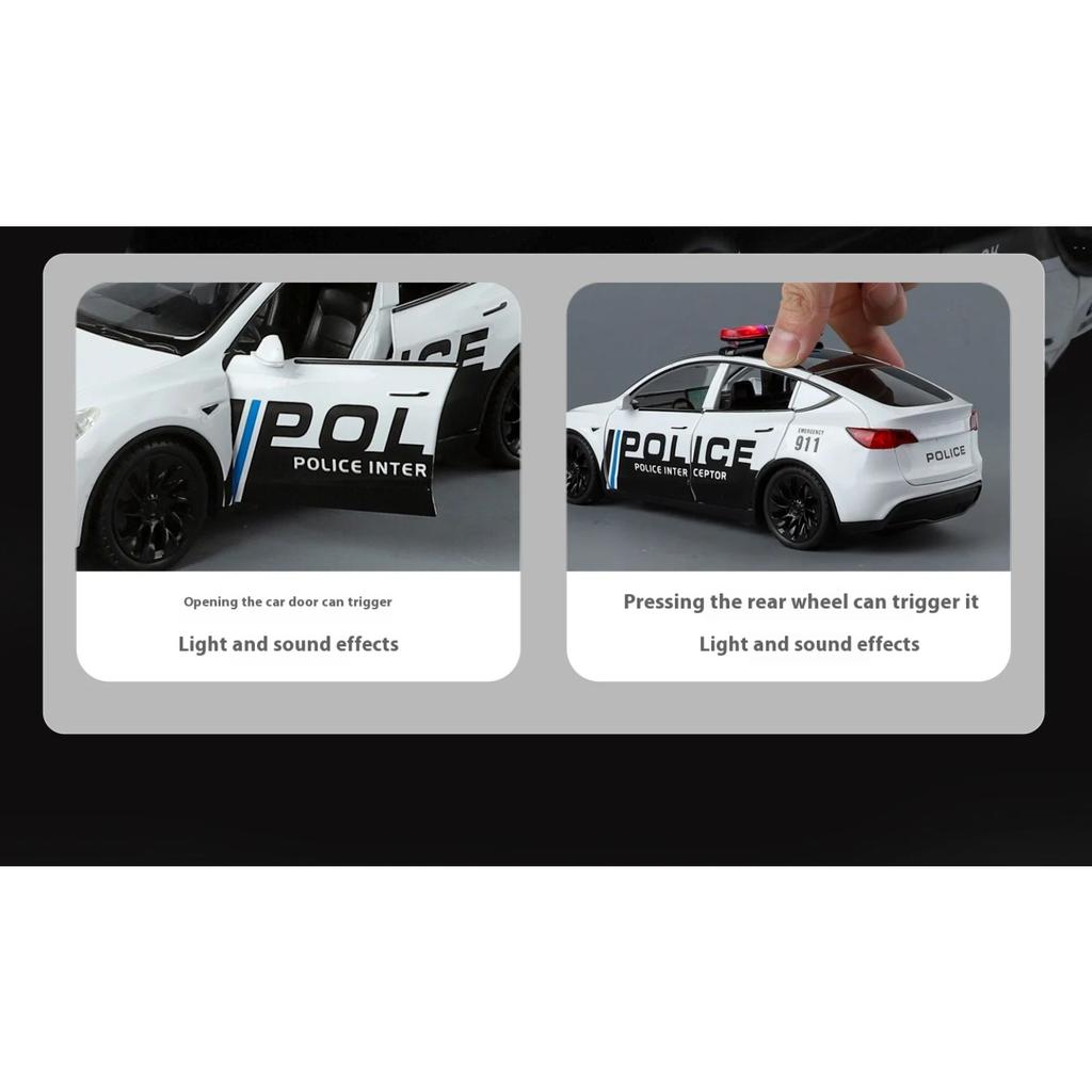 1/24 Metal Die-cast Tesla Armored Police Car Model Simulation Sound and Light Door Can Open Children's Toys Ornaments Birthday Gift