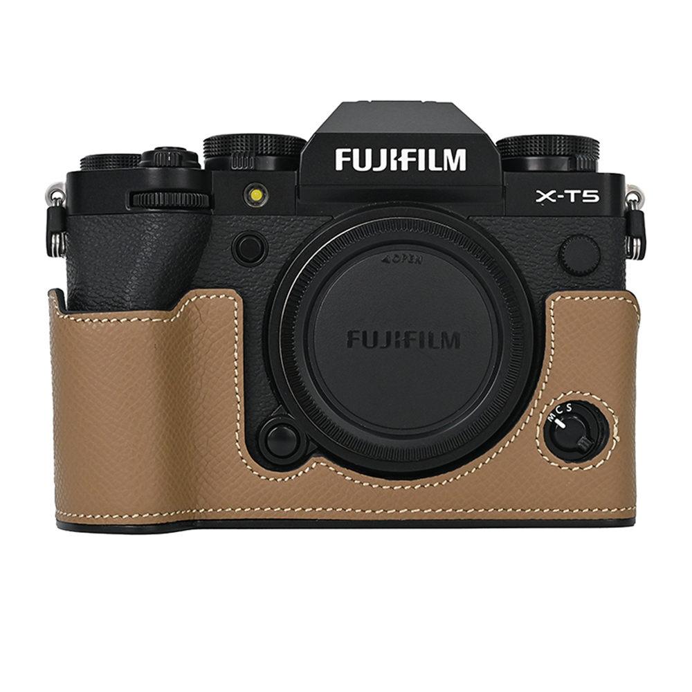 

Aluminum Metal Camera Bag Genuine Leather Half Body Case For Fujifilm XT5 Fuji X-T5 Battery Opening Bottom Cover