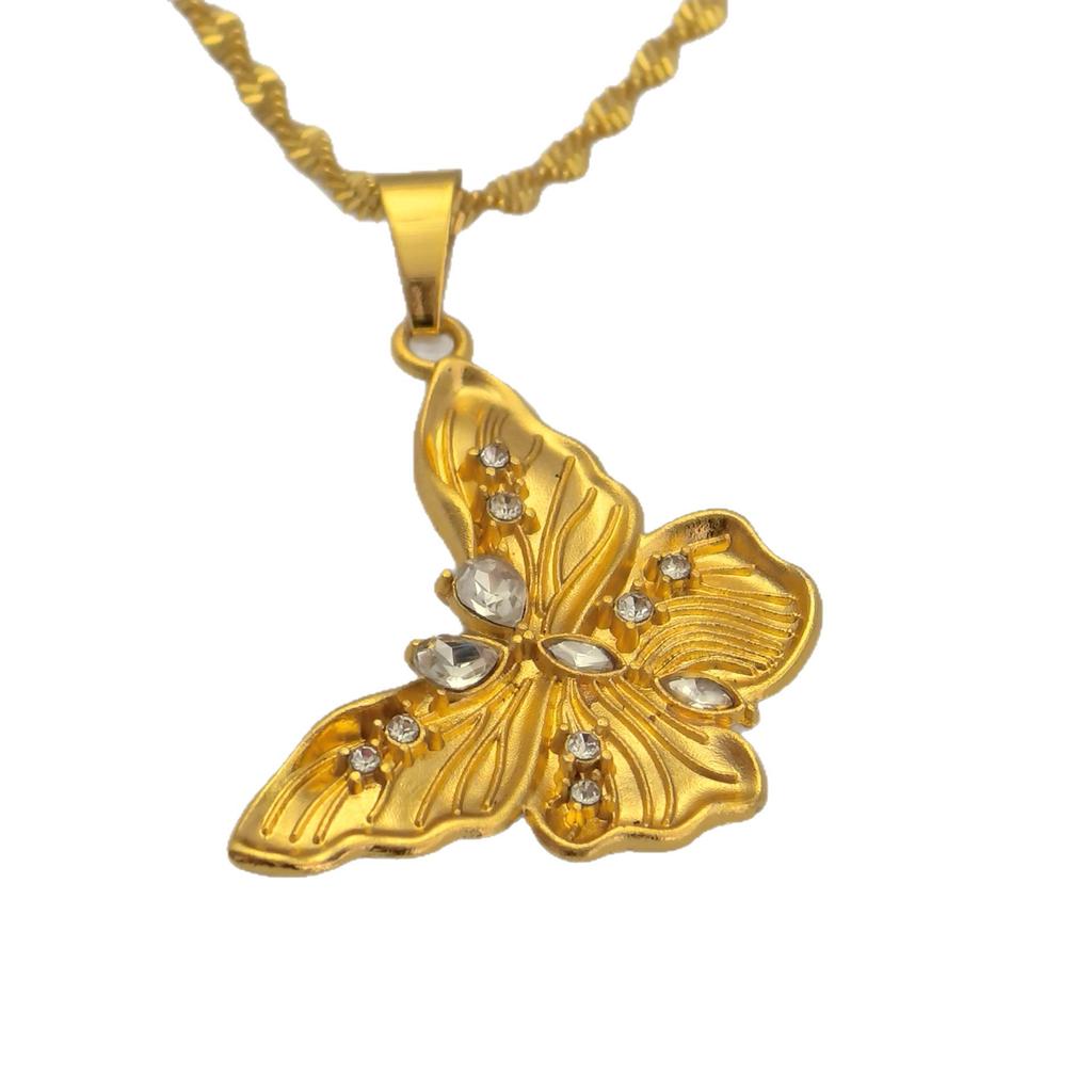 Gilded Brass Rhinestone Butterfly Necklace for Women - Court Style Collarbone Chain
