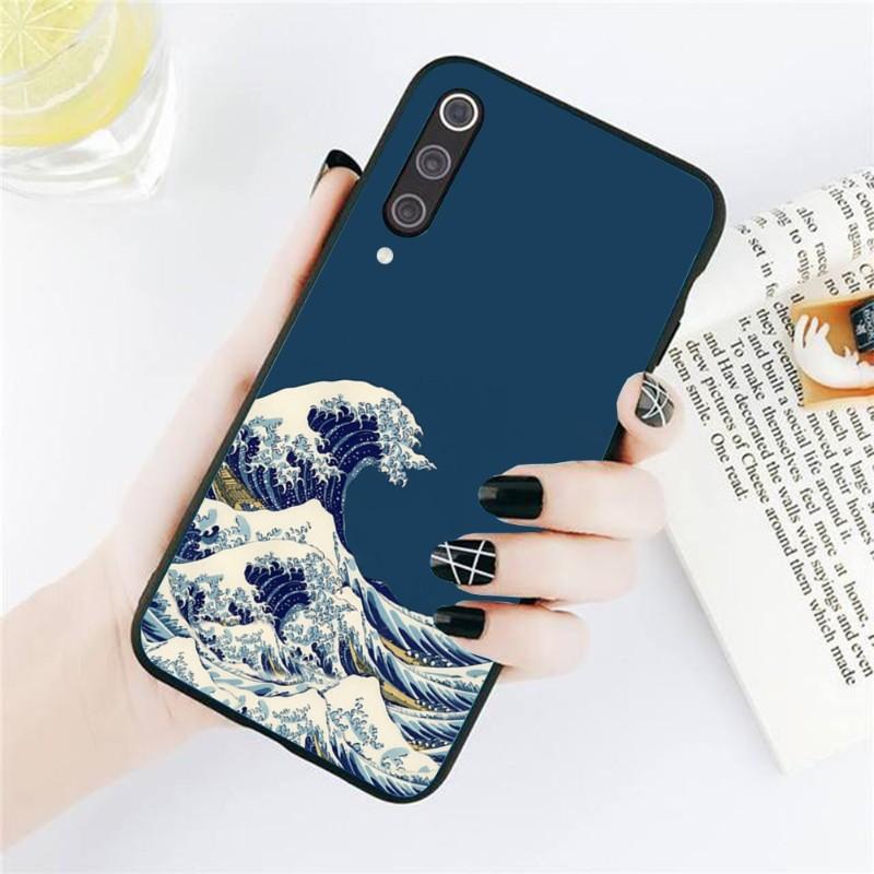 Japanese Wave Sea Phone Case For Xiaomi Redmi Note 11 10 9T 8 7 Pro Redmi 9 9A 9C 8 7 6 Soft Black Phone Cover