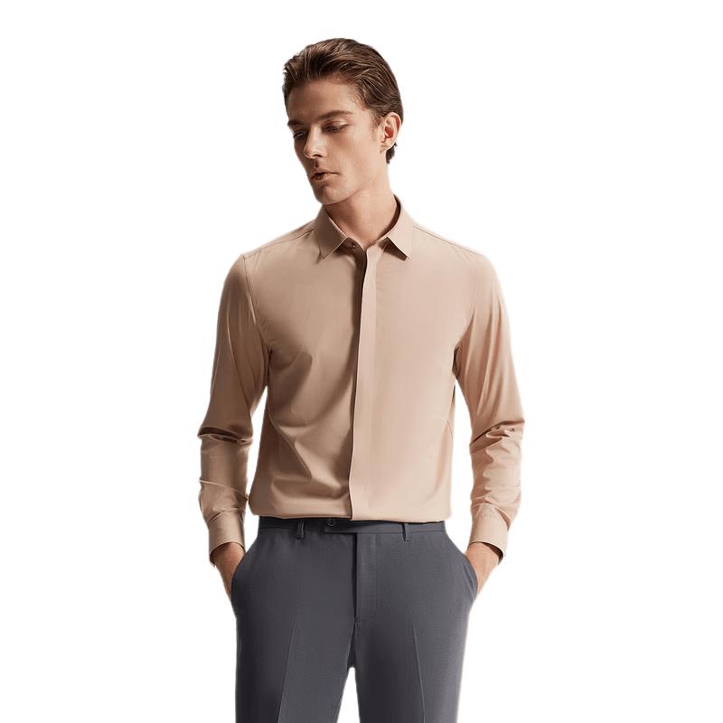 DIKENI Men s Silk Blend Easy Care Business Long Sleeve Shirt L (40)