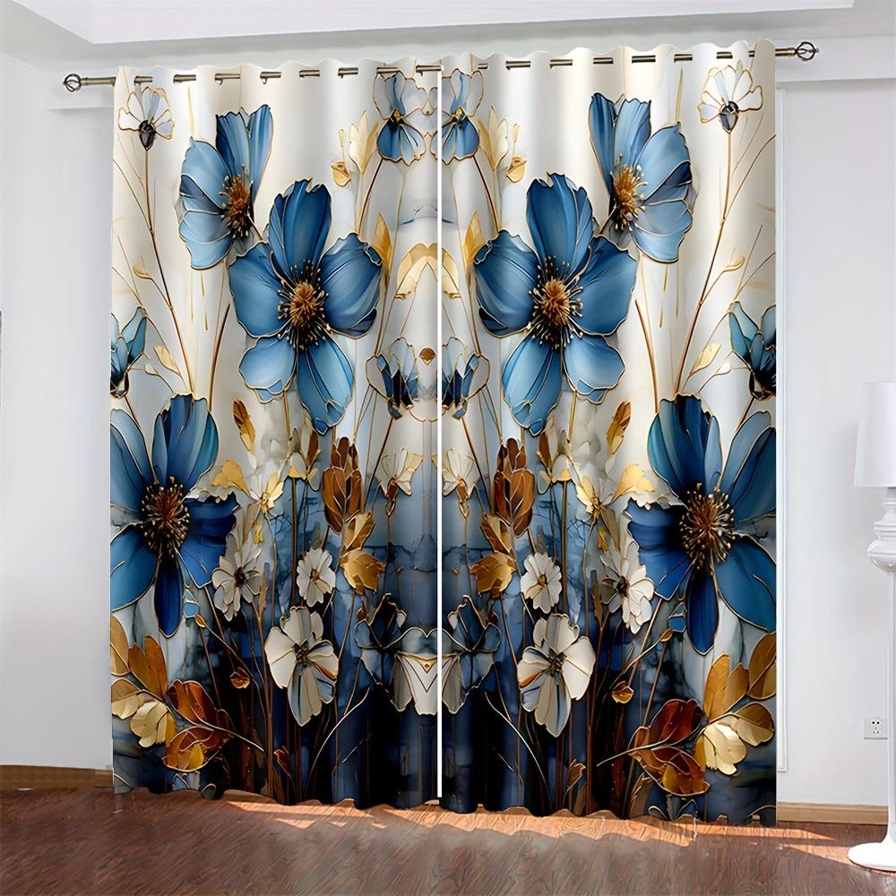2 Stück Lila Und Blau Kristall Schmetterling Blumen Bedruckt Vorhangstangentasche Montage Digital Gedruckte Vorhänge Für Wohnzimmer Kleidung