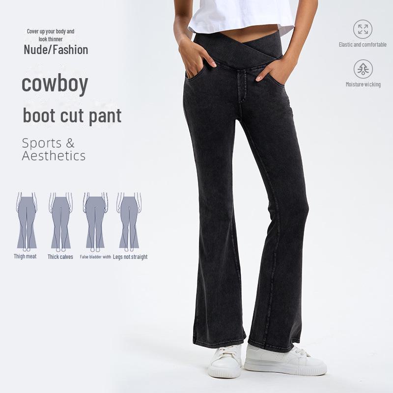 High Waist Flared Denim Yoga Pants - Women's Fitness & Casual Style