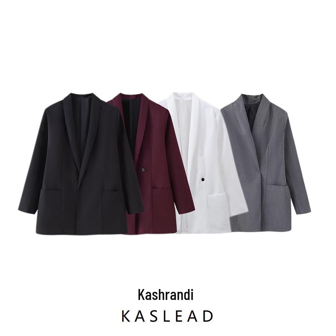 

2024 Fall Women s Fashion Solid Color Lapel Micro-Flare Sleeve Blazer Medium сірий колір