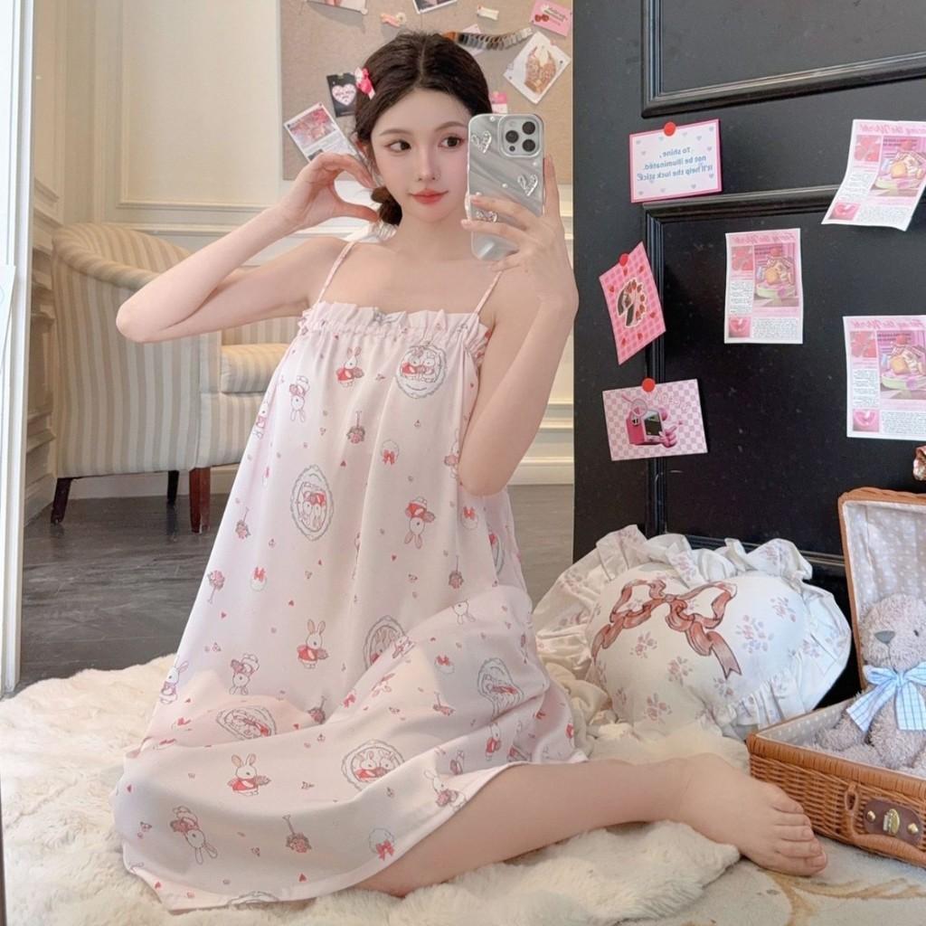 Girl Sleepwear Ice Silk Bear Nightdress Summer Loungewear For Teen Girls
