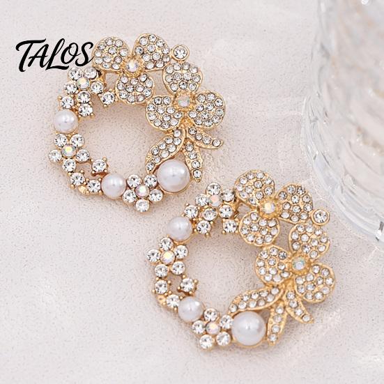Retro Jewelry Pin Vintage Rhinestone Wreath Brooch, Flower Garland Lapel with Faux Casual Wear Brooch Pearls, Women Clothing Accessory for Dress Coats