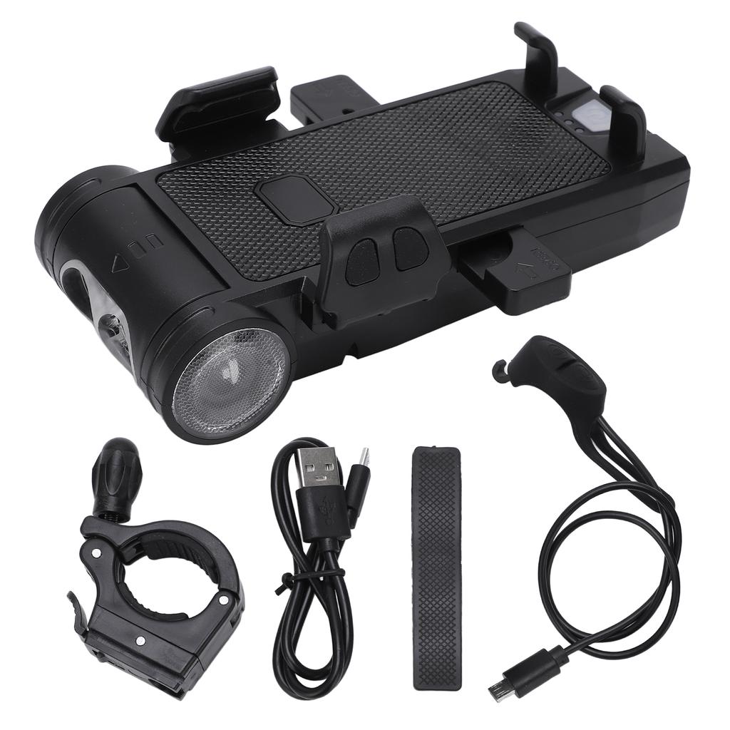 Multifunktionale Fahrradlichter USB Powerbank Fahrradhupe Fahrrad-Handyhalter für Nachtfahrten Schwarz