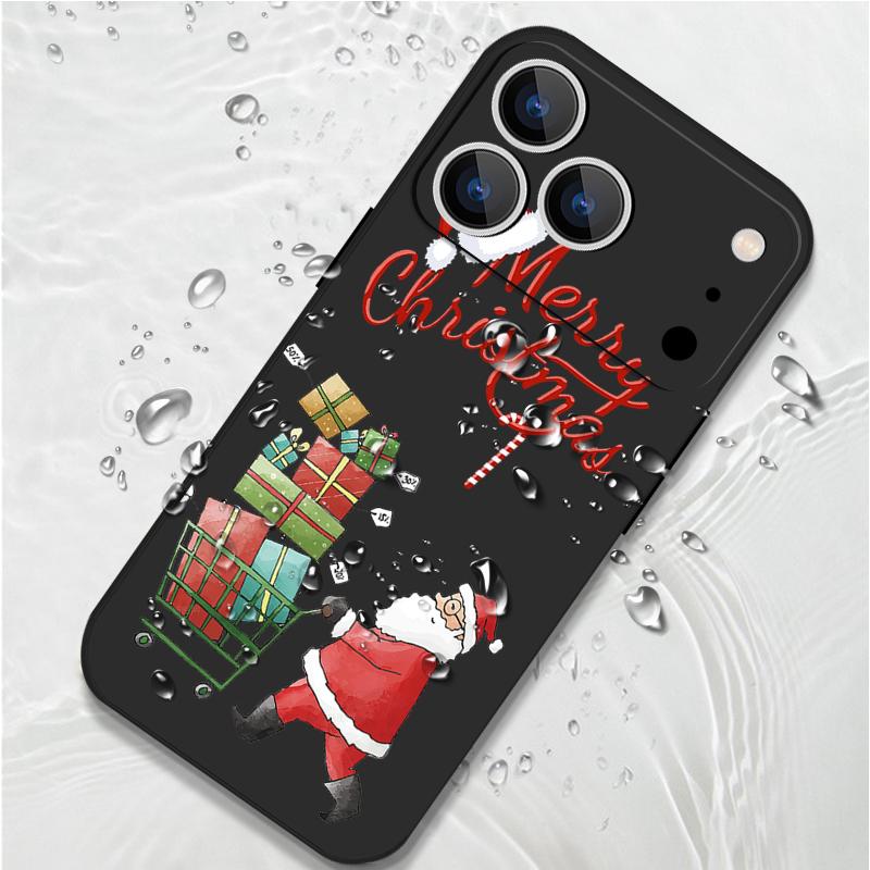 Cute Santa Claus Pattern TPU Soft Silicone Case For iPhone 17 Pro Max 16E 16 15 14 13 Pro Max 12 Pro 11 Shockproof With Lanyard Phone Cover Fundas