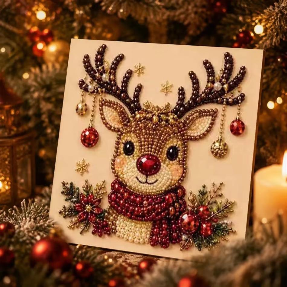 Christmas Diamond Painting Ornaments Kit DIY Crystal Rhinestone Xmas Tree Hanging Decorations Santa Snowman Reindeer Xmas Gift