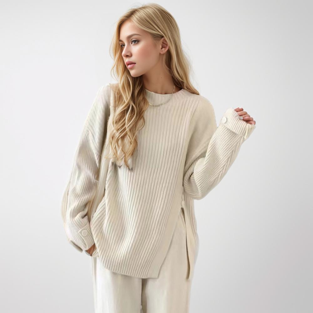 DIMANAF 2024 Autumn Women Sweaters Winter Lady Pullover Tops Female Buttons Knitted Basic Solid Tees Sweaters