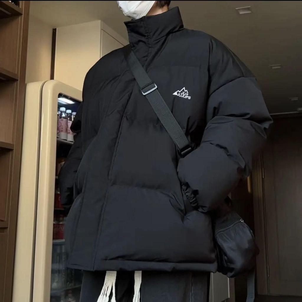 Men's Winter Cotton Printed Casual Jacket - Hong Kong & Korean Style, Thickened, Loose Fit, Stand Collar.