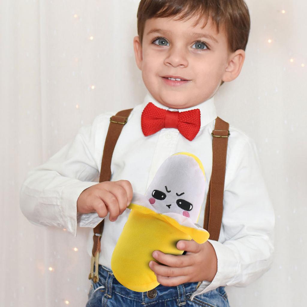 Plush Soft Toy Banana Shape Interactive Squeaky Stuffed Animal Fruit Inspired Sensory Pet Toy for Chewing and Playing