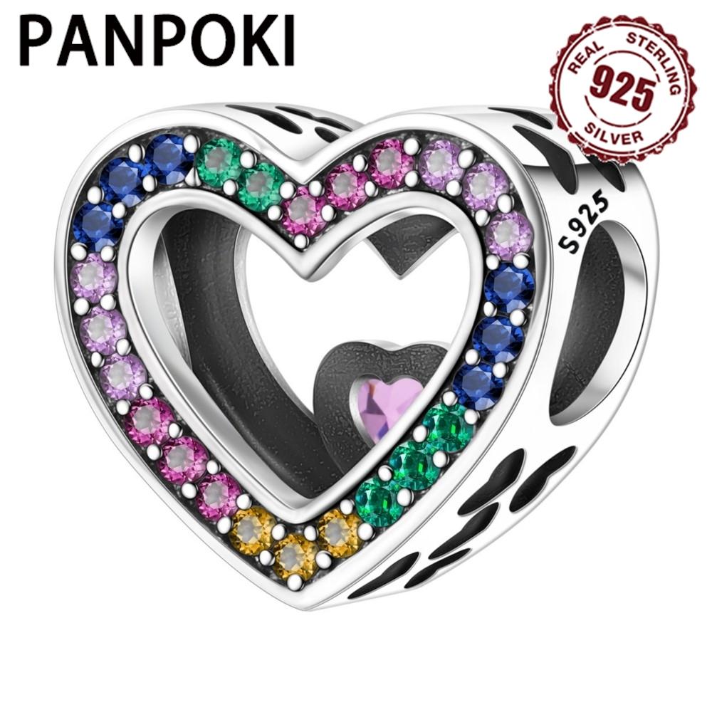 PANPOKI Copper Metal Colorful FOREVER Love Bead Components Authentic Original Pendant Bead Components Bracelet High Quality Fine Jewelry Charm Bead