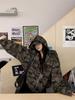 Tejido original, chaqueta con capucha de manga larga de camuflaje americano para mujer, top casual suelto y fino con cremallera