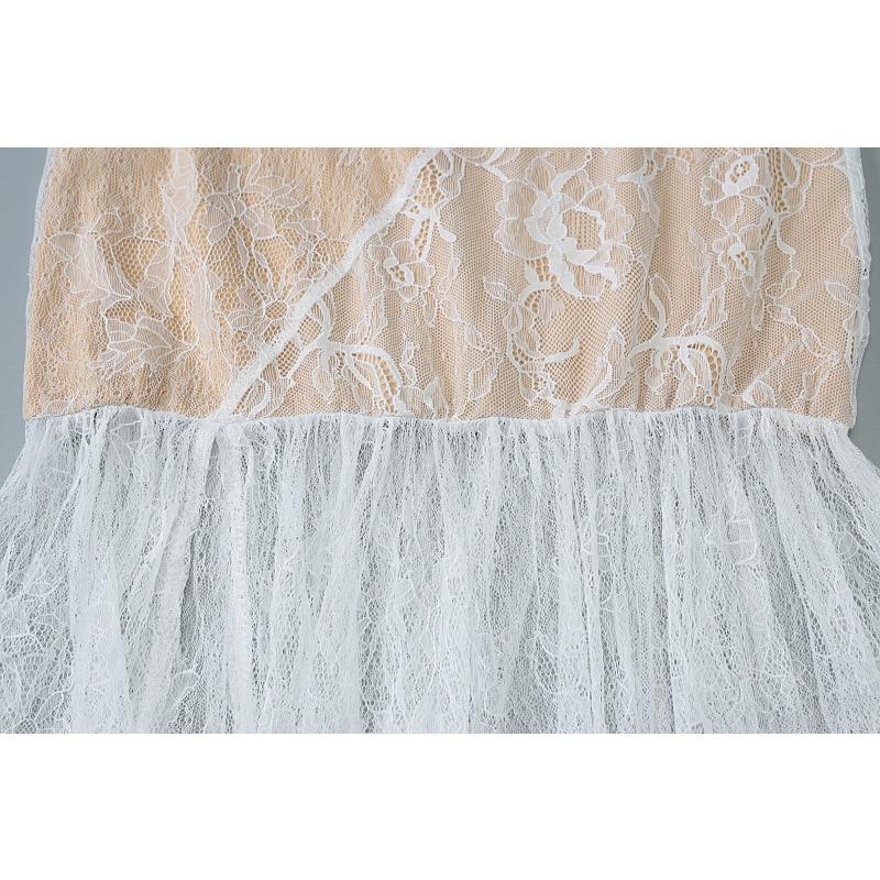 Women's Spring Sexy Strapless Splicing Lace Tall Slim Slit Long Dress