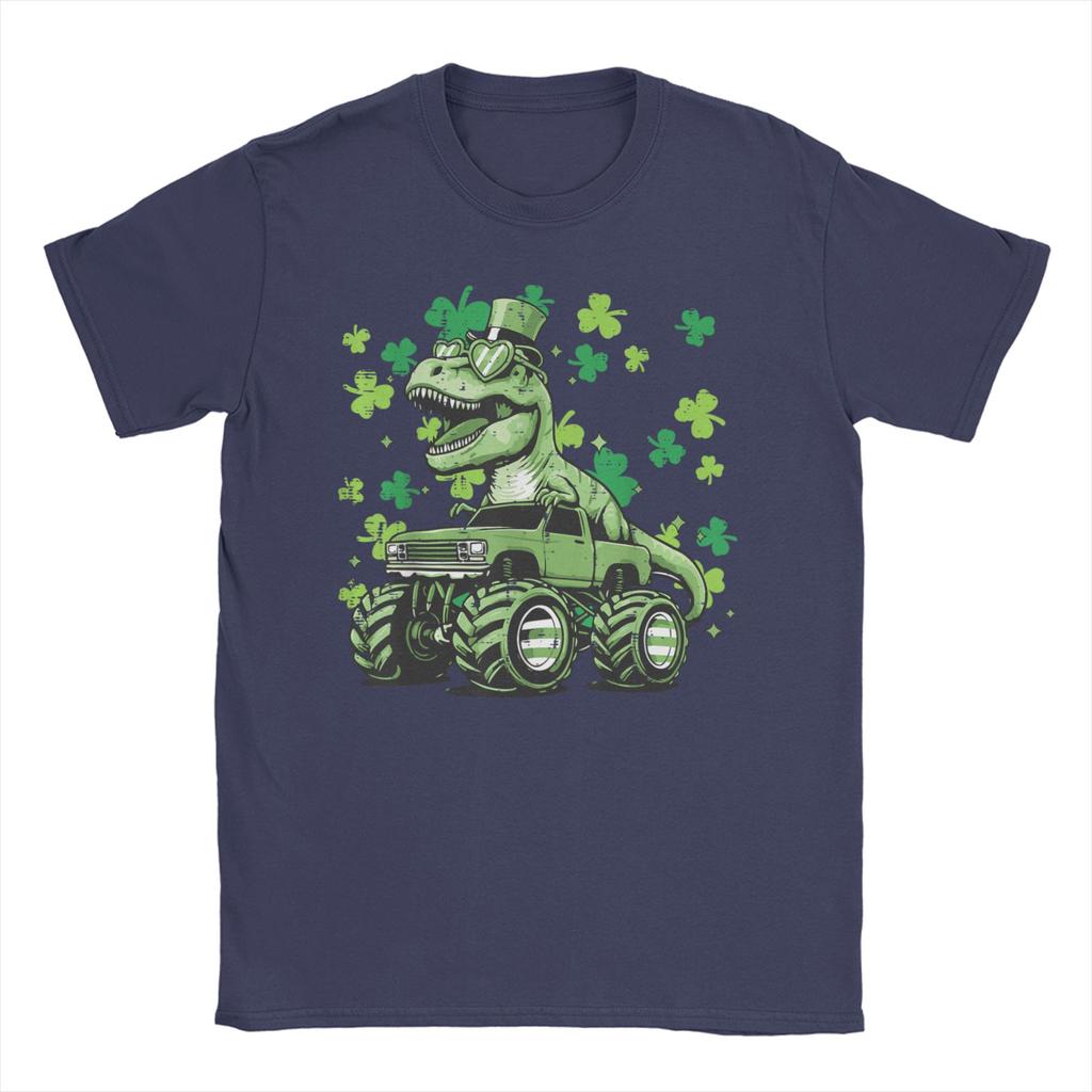 Dino St. Patrick's Day T-Shirts für Unisex Lustiges Baumwoll-T-Shirt Rundhals Kurzarm-T-Shirts Oberteile für Erwachsene