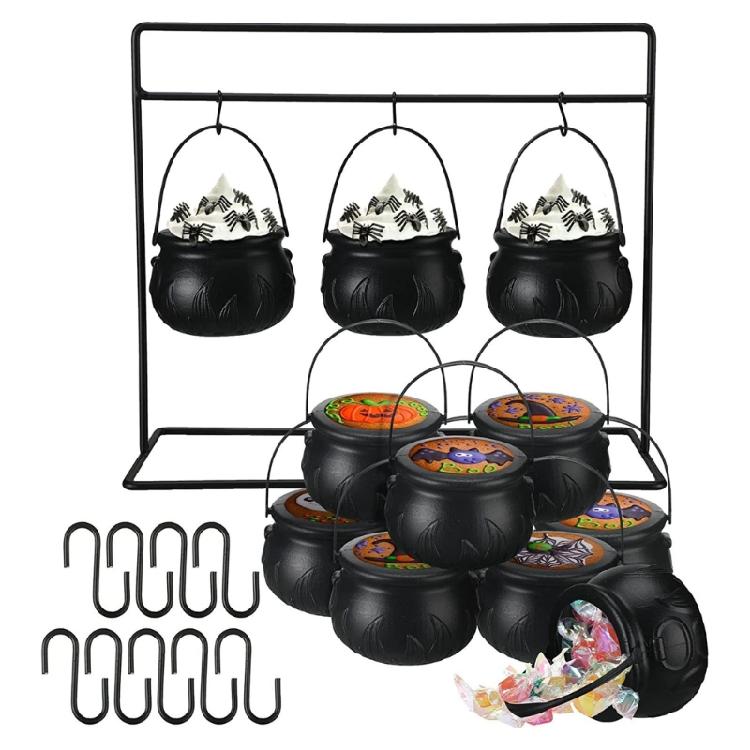 Plastic Halloween Witches Pot Set With Rustproof Metal Stands For Scary Party Centerpieces And Kitchen Decors