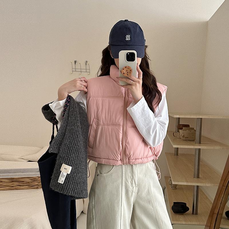 

Women s Oversized Short Down Vest, Stand-up Collar M розовый