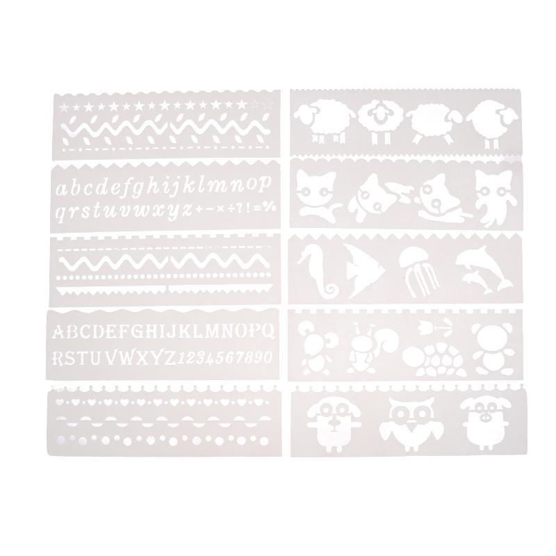 8Pcs Letter Wave Animal Shaped Diy Craft Hollow Layering Stencil Paint Template