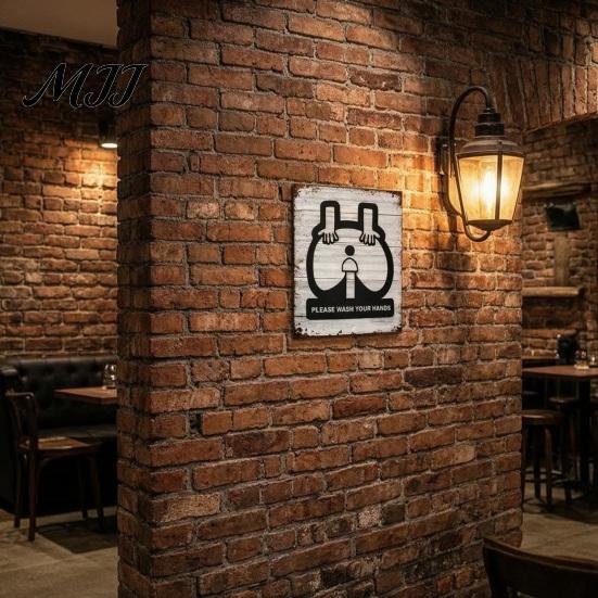Bathroom Reminder Sign Please Wash Your Hands Metal Sign, Waterproof Rust-Proof Retro Vintage Plaque Wall Decor, Distressed Art Ornaments for Home And
