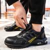 Fashion Safety Shoes Men Anti-smash Anti Puncture Work Sneakers Steel Toe Shoes Rotating Button Protective Shoes Wear Resistant