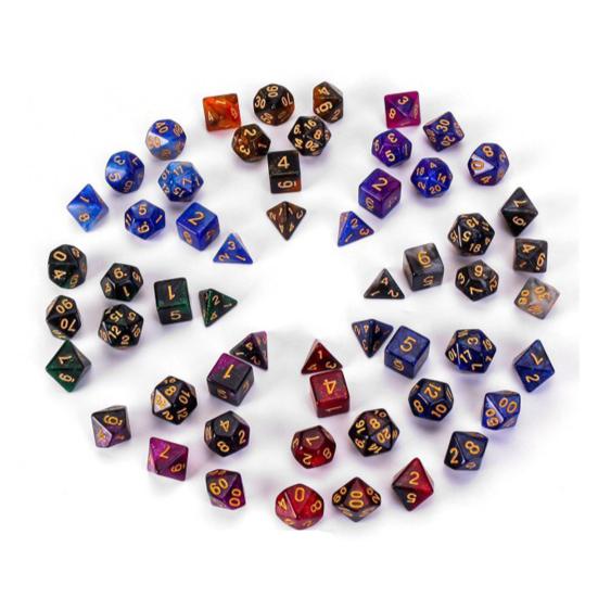 7Pcs/Set Starry Sky Acrylic Multi-side Dice Golden Number D4/6/8/10/12/20 Polyhedral Gaming Dice Prop Adults Family Night Party Board Game Essentials
