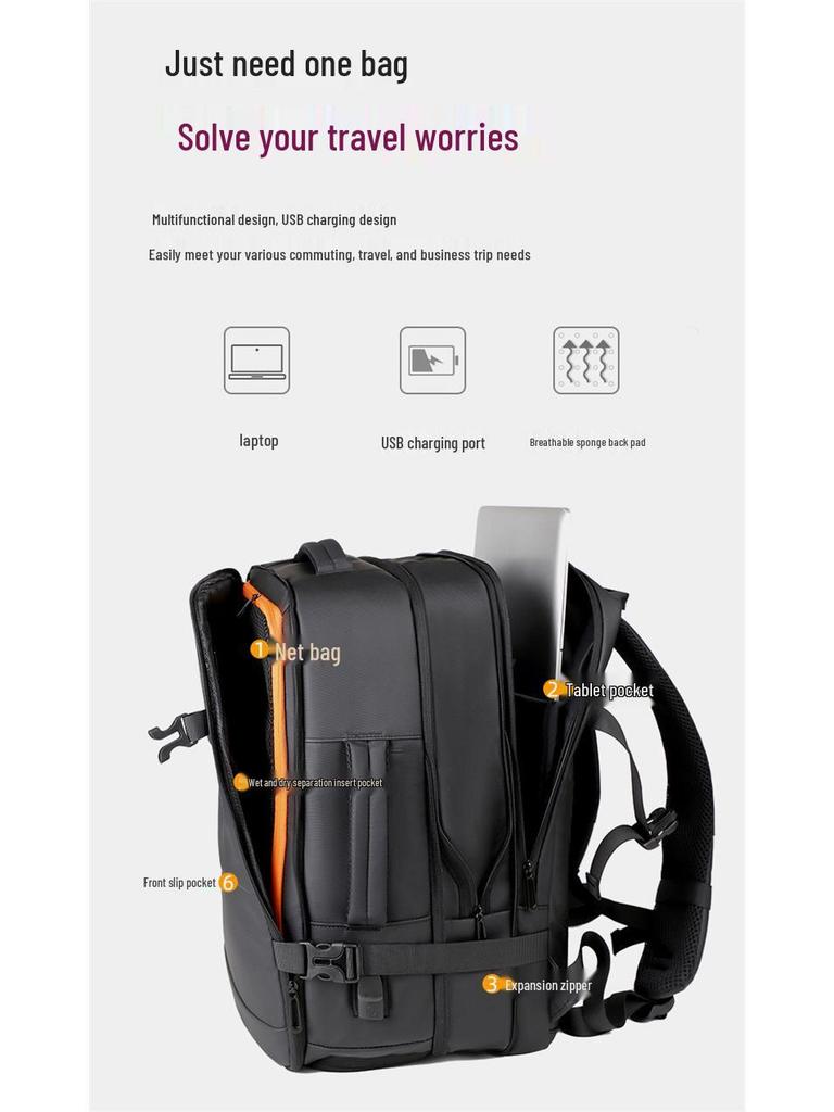Multifunctional Waterproof Laptop Backpack with USB - Large Capacity Travel and Commute Bag