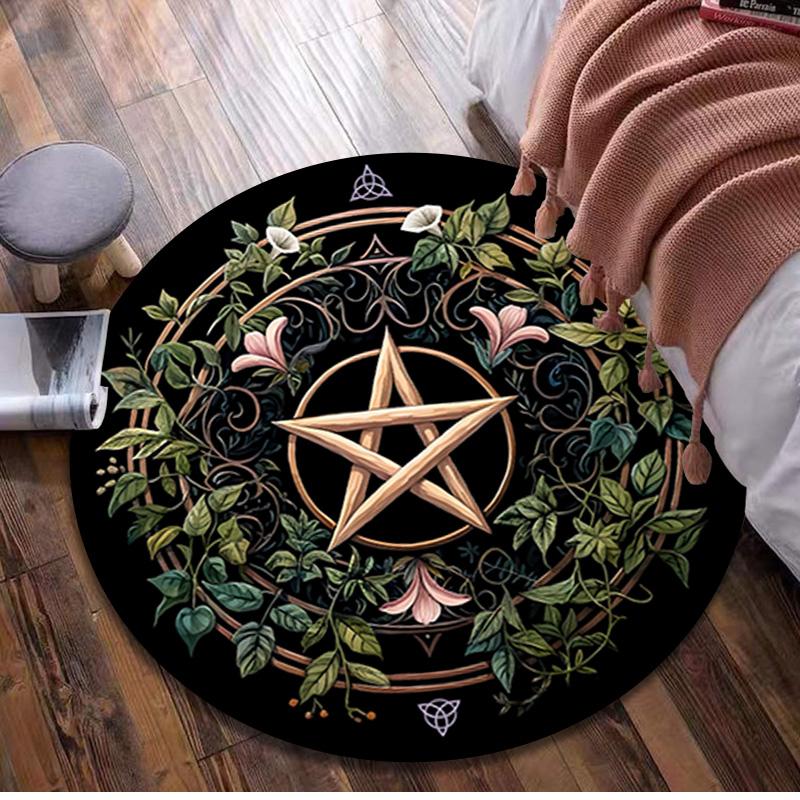 Pentagram Compass Circular Rug - Office Decorative Carpet For Living Room Bedroom Door Mat Floor Rug Computer Chair Area Rug