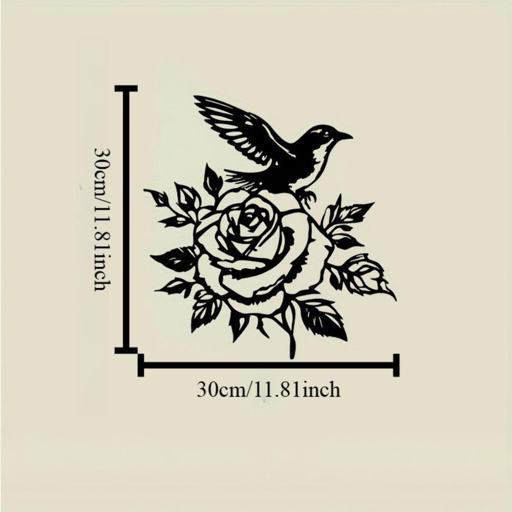 

Metal Wall Art Swallow on Rose, Wings Spread, Black Finish, Valentine Christmas Wedding Gift, Living Room Bedroom Coffee Shop Decor 12in