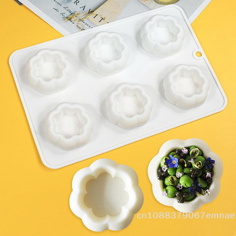 6-Cavity Silicone Cake Molds Flower-Shaped French Mousse Cake Molds Home Baking Tools Kitchen Styling Supplies