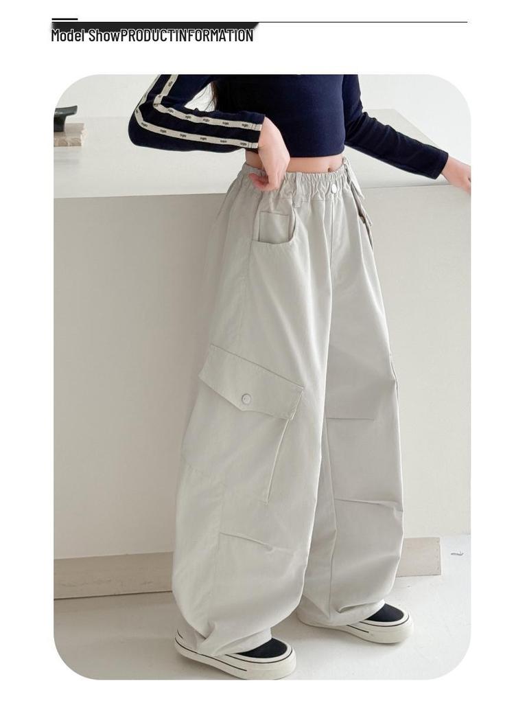 Girls' Korean Style Wide-Leg Cargo Pants - Spring/Autumn 2025 Collection