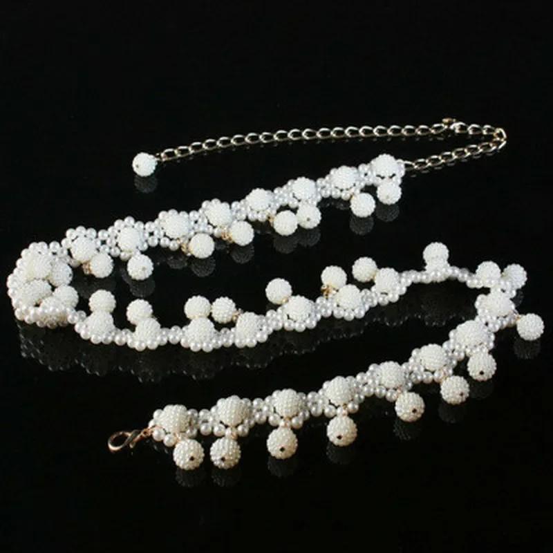 Summer Fashion Ladies Woven Pearl Waist Chain Beads Dance Belt Daily Wedding Dress Waist Chain Jewerly Accessorie for Women Gift