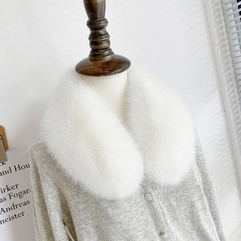 Bufanda de invierno de piel sintética gruesa de pelo de zorro para hombres y mujeres, ropa de algodón universal, abrigo, bufanda de cuello redondo para mujer