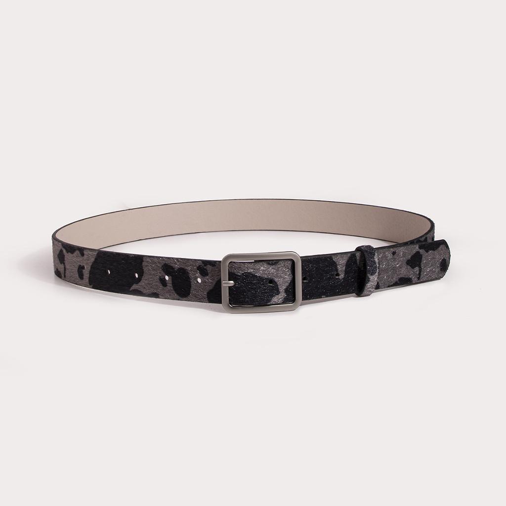 Black And White Cow Pattern Faux Leather Belt With Day Buckle For Ladies